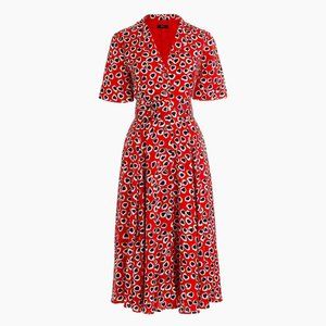 J Crew Rudbeckia A-line midi dress in red heart print NWT